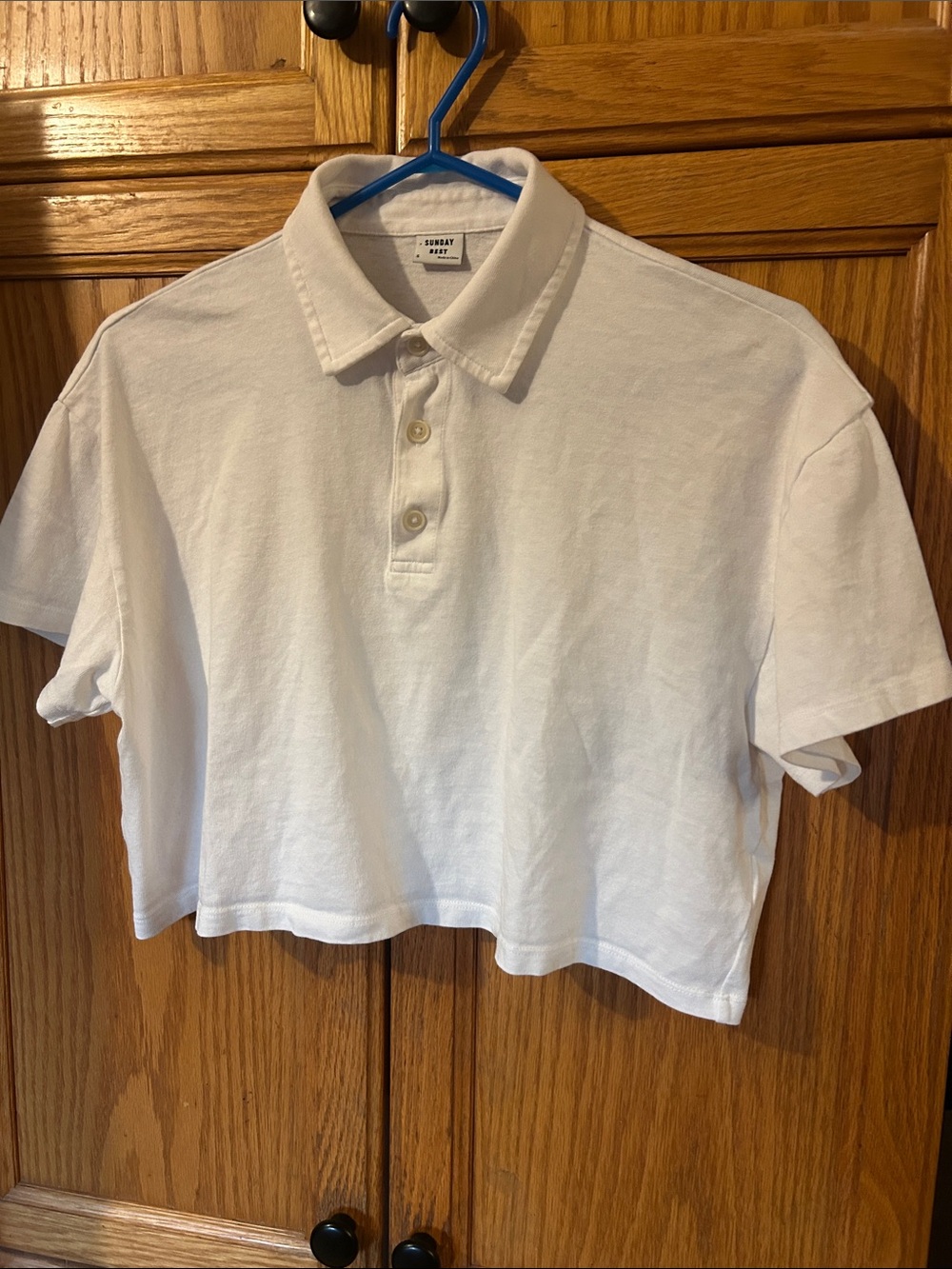 Sunday Best White Cropped Polo Top with Button Placket